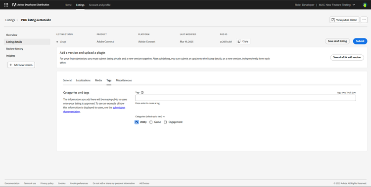 Screenshot of listing details page - Tags