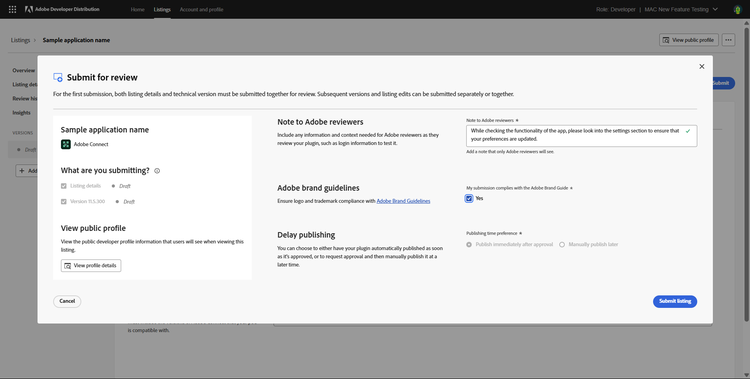 Screenshot of Submit for Review modal