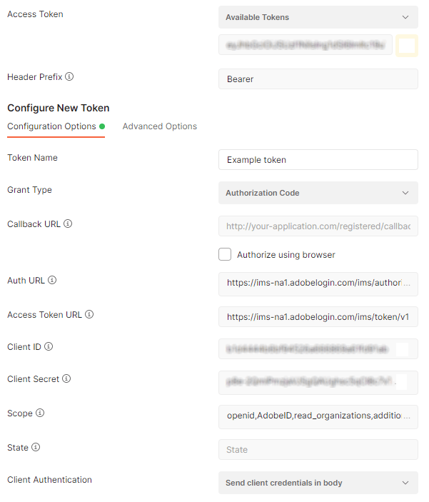 Token configuration