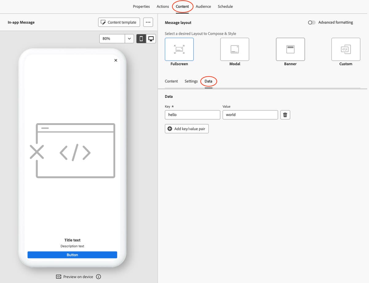 Post Metadata Ui In App Development Use custom metadata with in-app messages