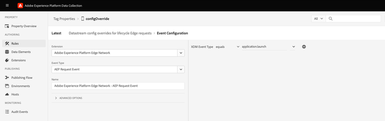 Sample rule configuration application.launch event