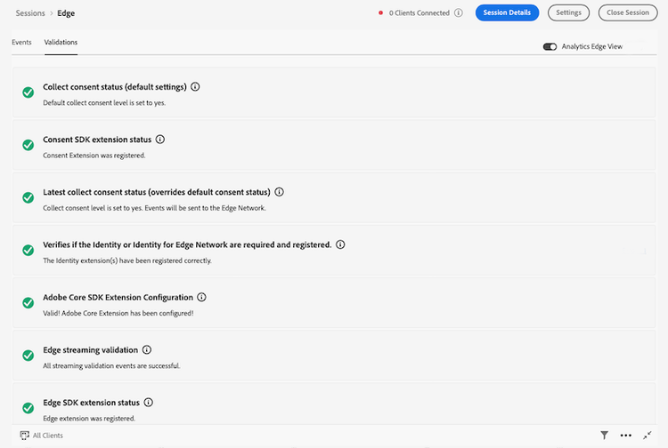 Validation view in the Assurance interface