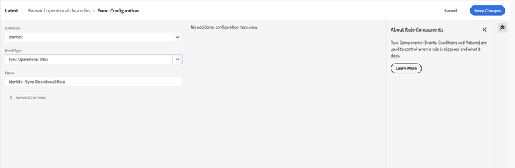 Identity event configuration with Sync Operational Data selected.
