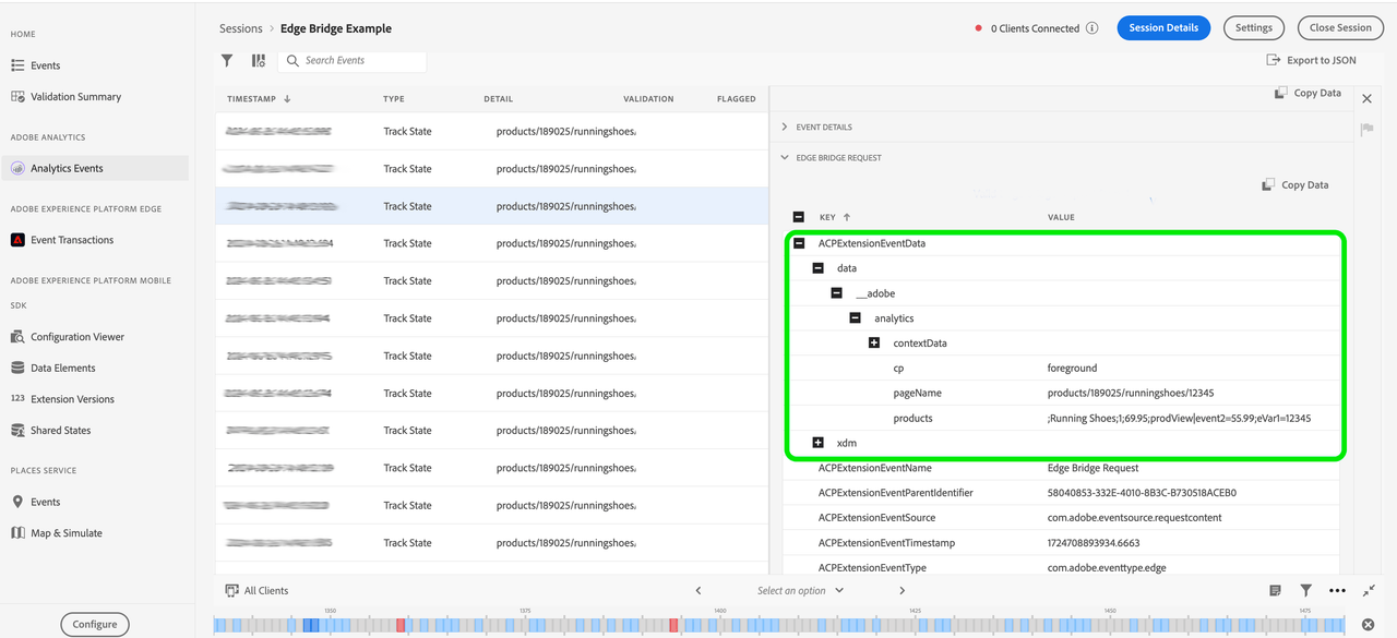 Edge Bridge event contains correct data format