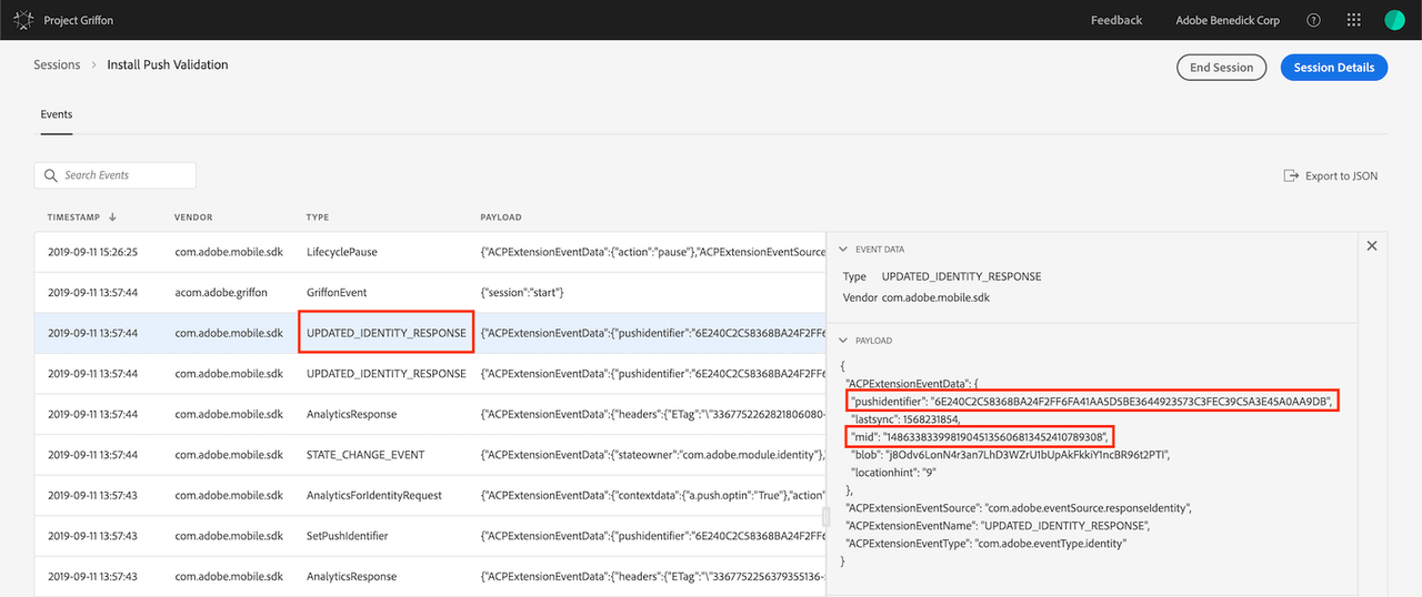 Verify push identifier synced