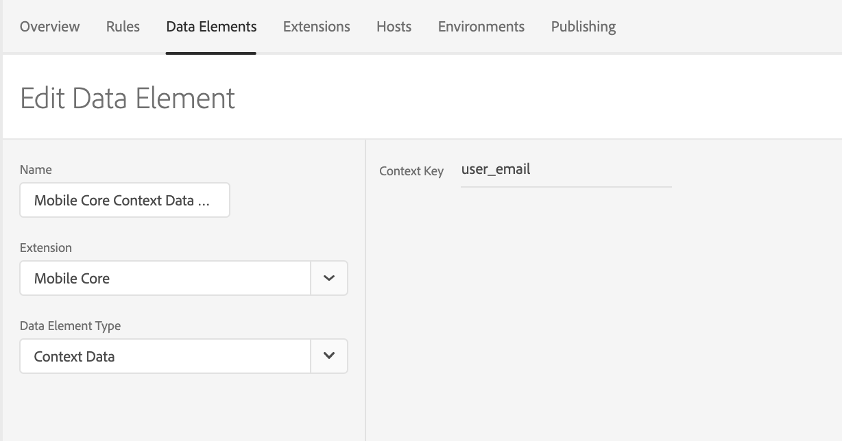 Data Element Example for Collect PII context data key