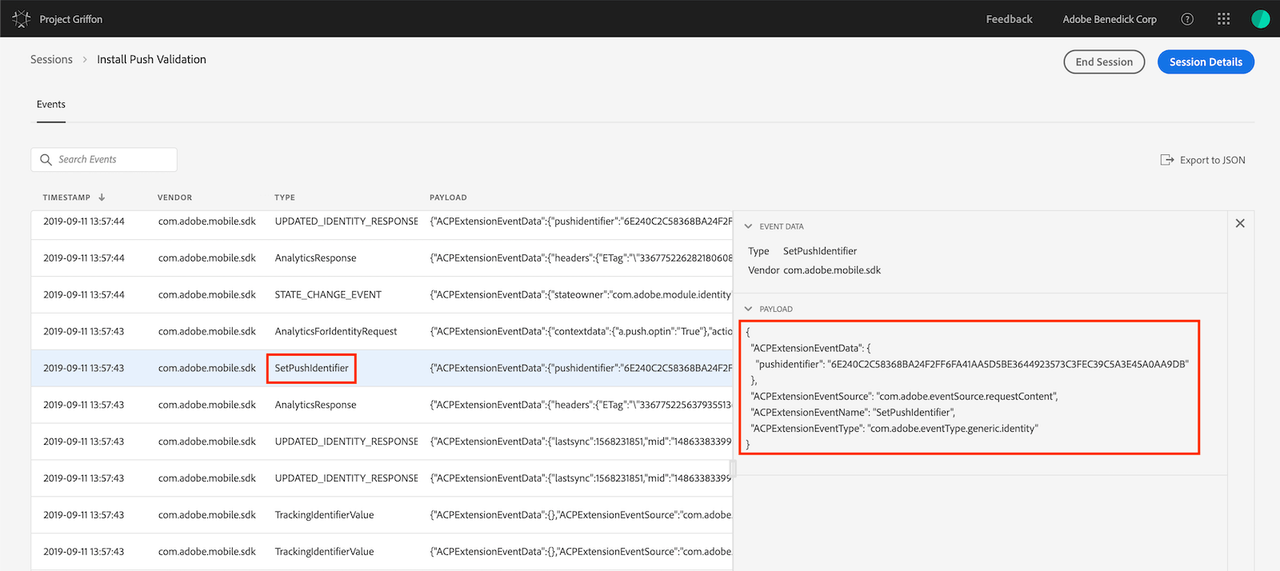 Verify push identifier received by the SDK