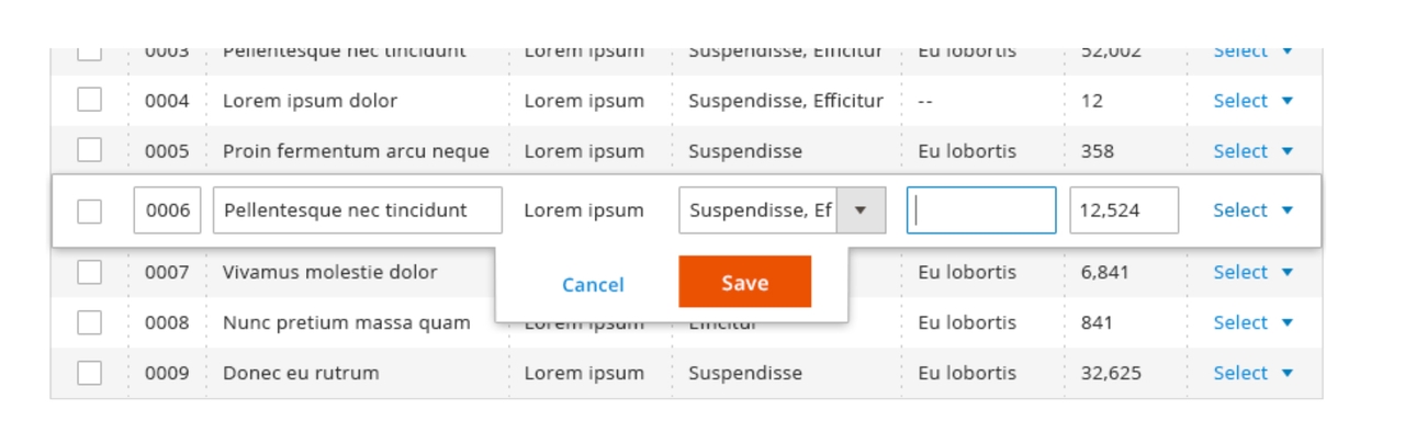 Data-table In-line Editing Flyout