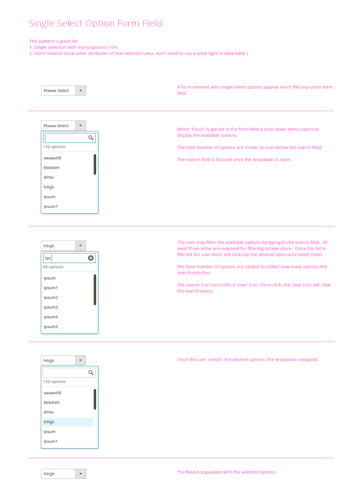 forms single select formElement