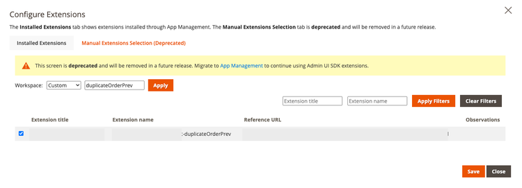 Admin UI SDK eligible extensions configuration