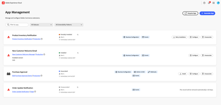 App Management view