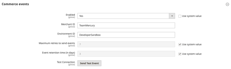 Commerce events configuration