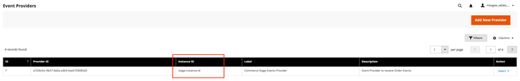Adobe I/O Event Provider Instance ID Provider grid