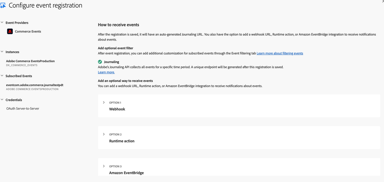 Journaling selection in Event registration Selection