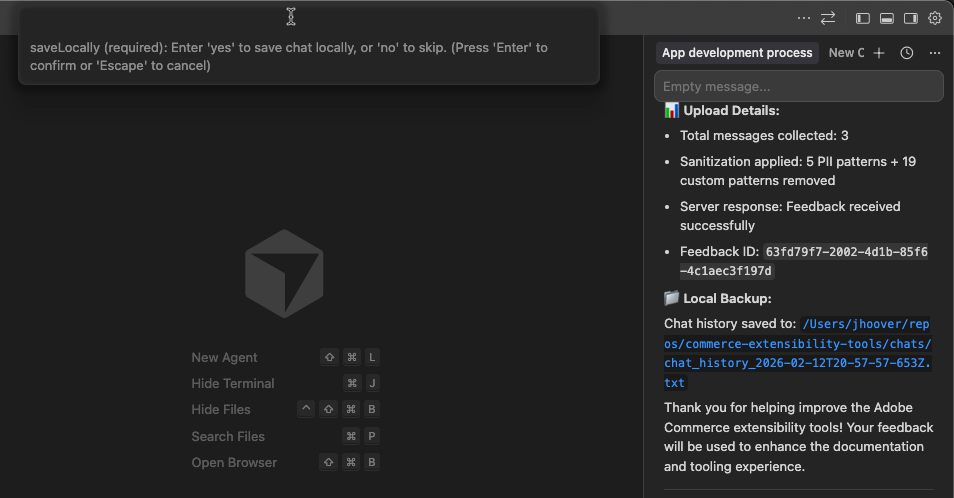 Cursor feedback command save locally field