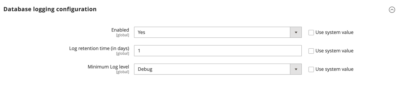 Webhooks database logging configuration