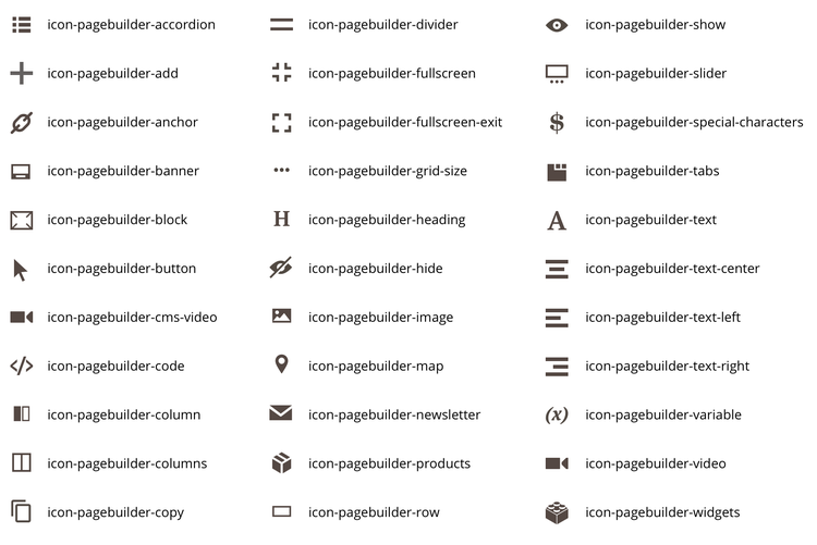 Page Builder admin icons