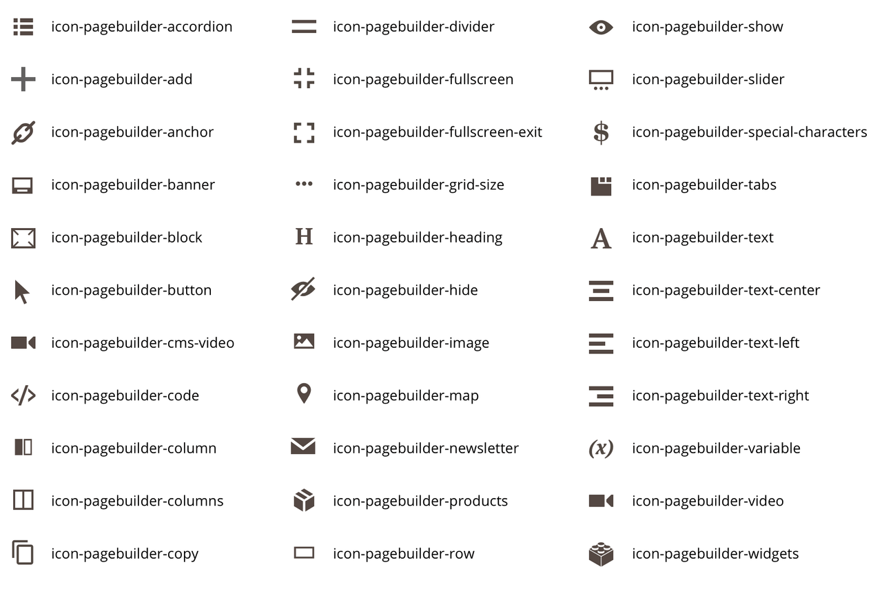 Page Builder admin icons
