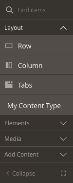 Menu section with content type