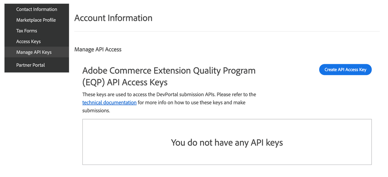 Empty List of API Access Keys