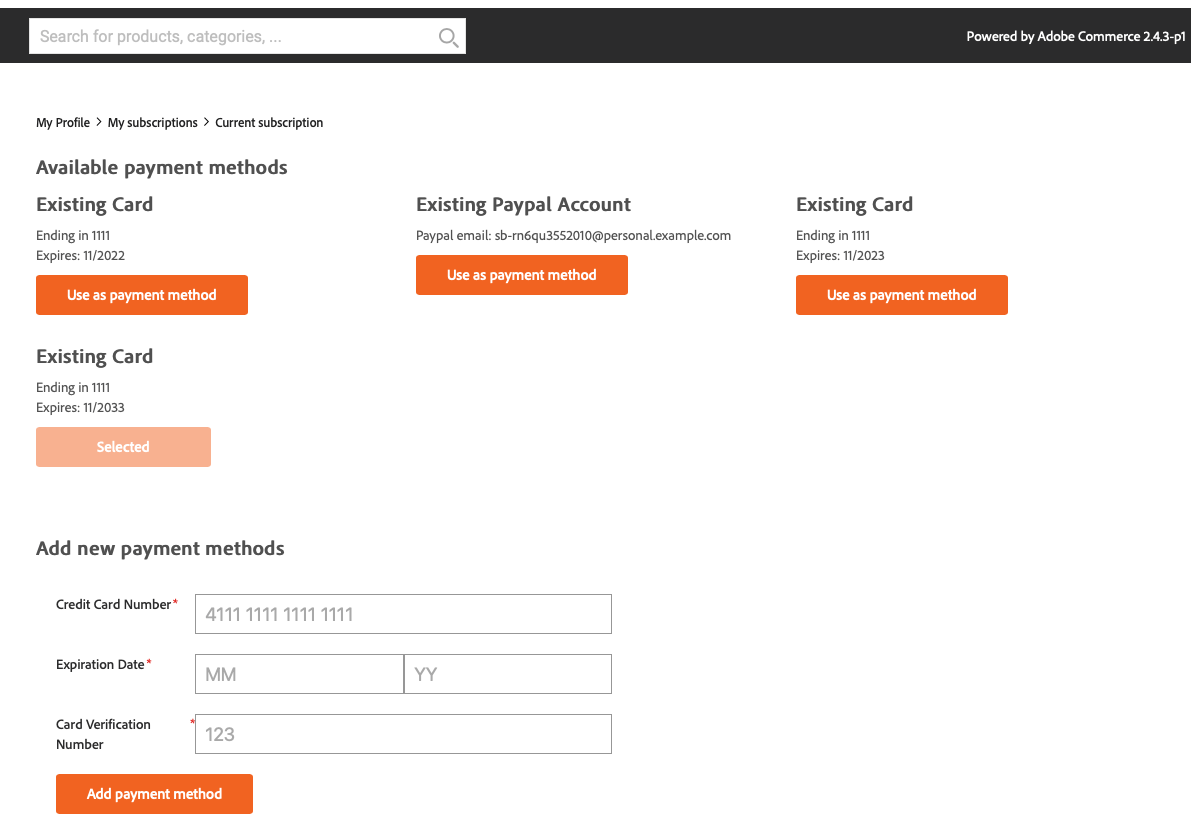 subscriptions payment methods