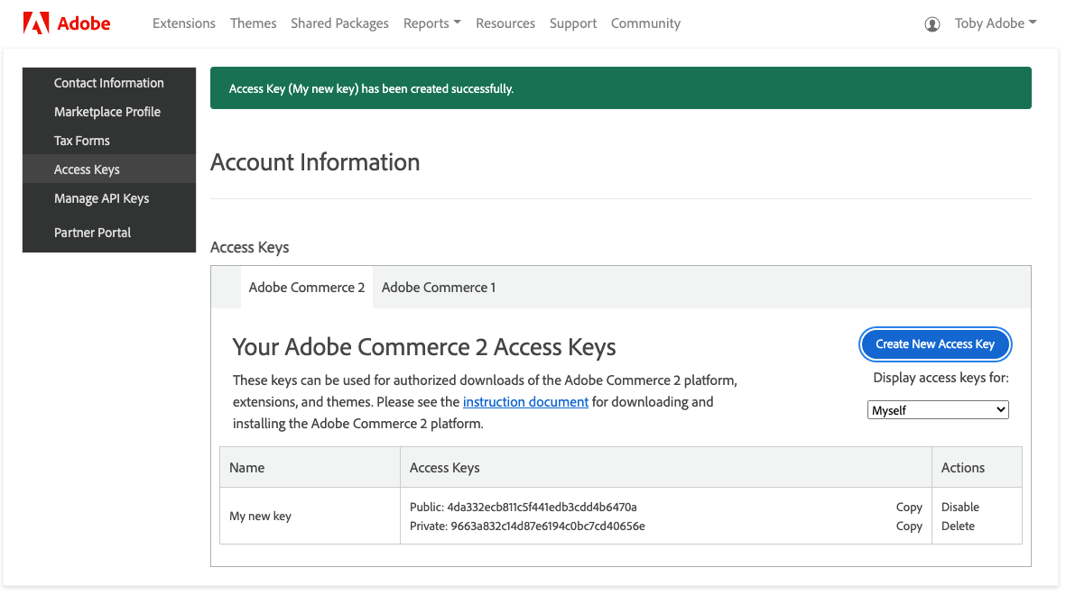 Access key added to account