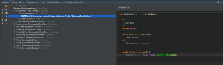 UCT analysis through IntelliJ IDEA inspect code action