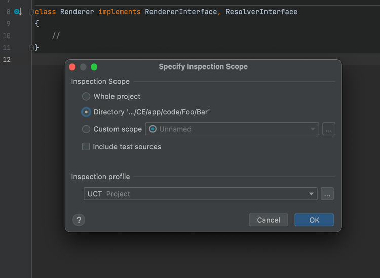 UCT IntelliJ IDEA based analysis configuration