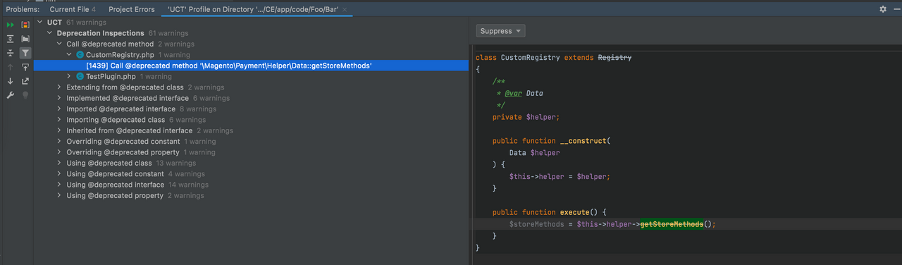 uct analysis through intellj idea inspect code action