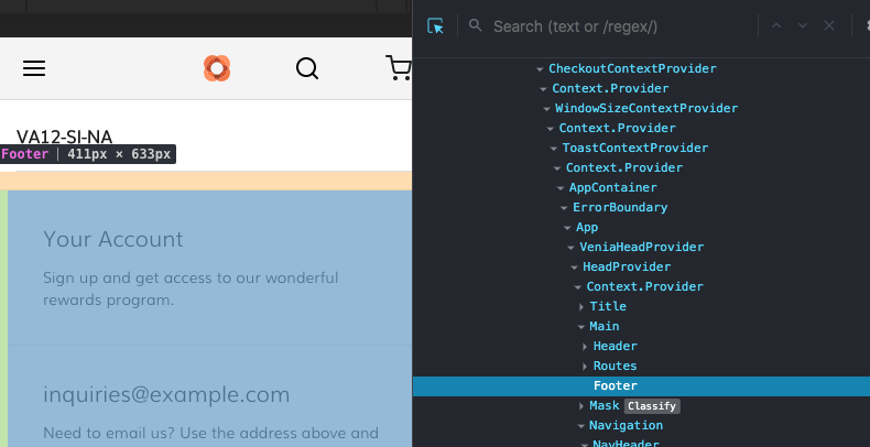 Footer component selected