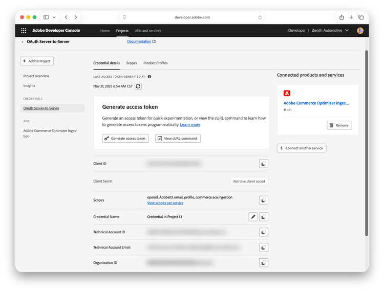 Adobe developer project - Credential Details