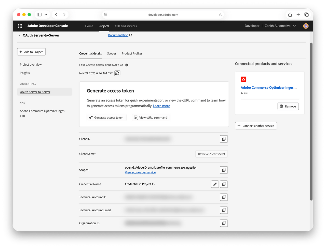 Adobe developer project - Credential Details