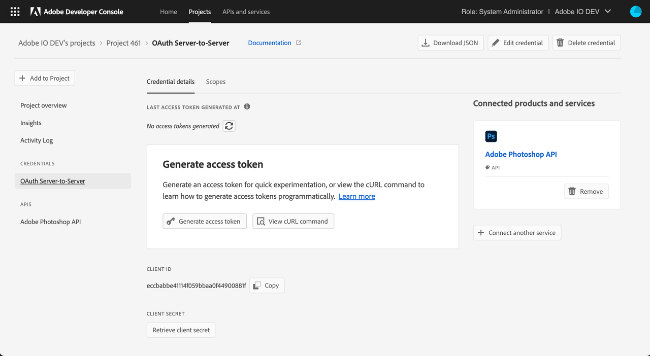 oauth server to server credential generate access tokens