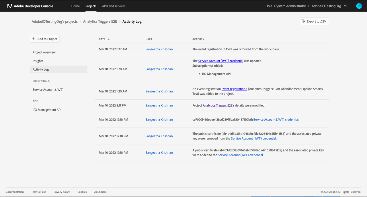 Project Activity Log