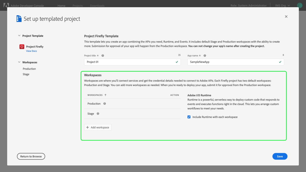 templated project workspaces