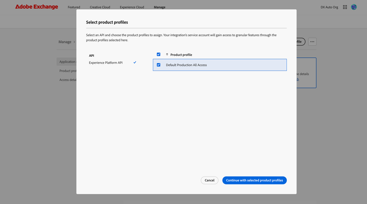 Screenshot of the Select Product Profiles dialog