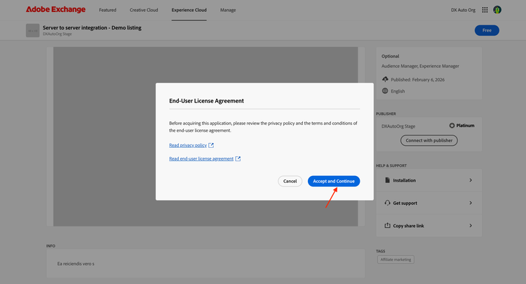 Screenshot of the End-User License Agreement dialog