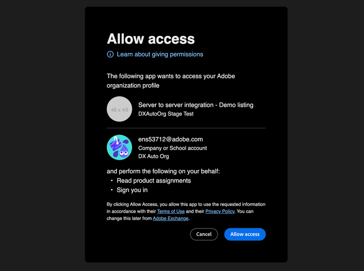 Screenshot of the IMS Allow access consent screen