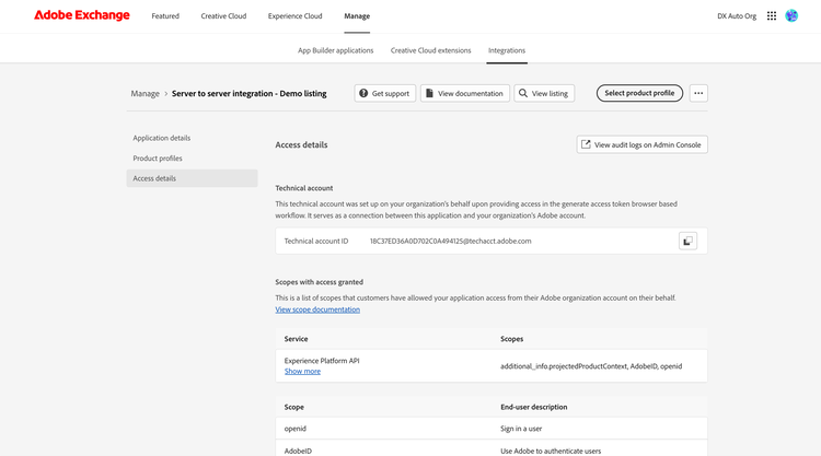 Screenshot of the Access details tab