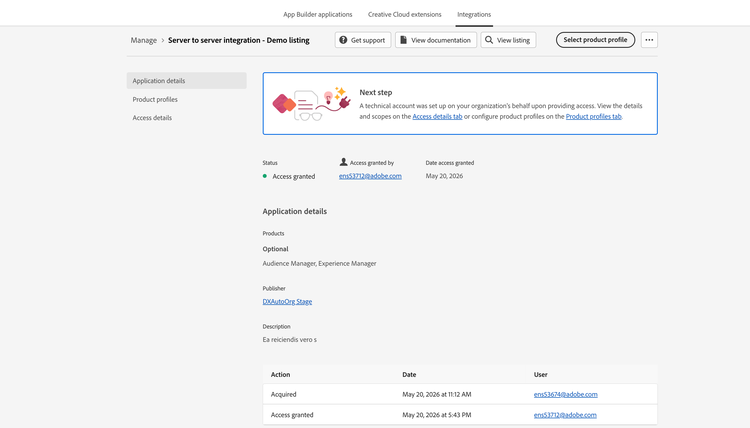 Screenshot of the Application details tab