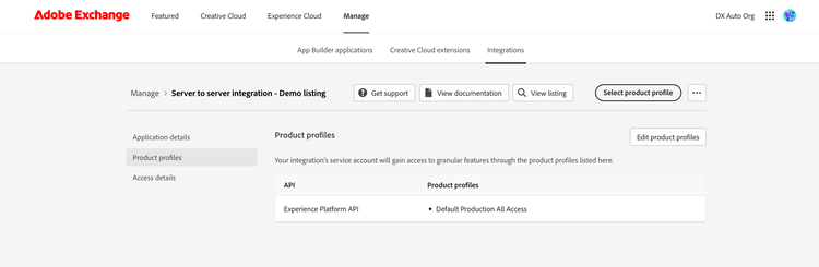 Screenshot of the Product profiles tab