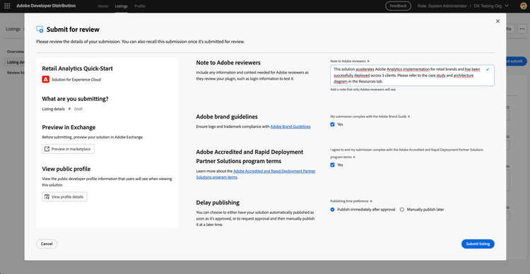 Submit for review modal
