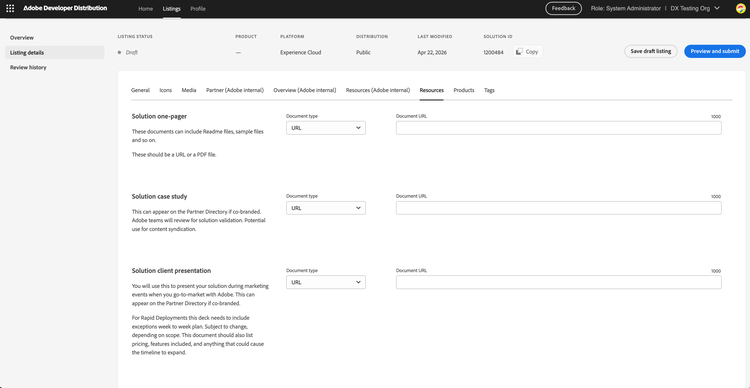Listing details — Resources tab