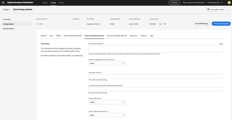 Listing details — Overview tab