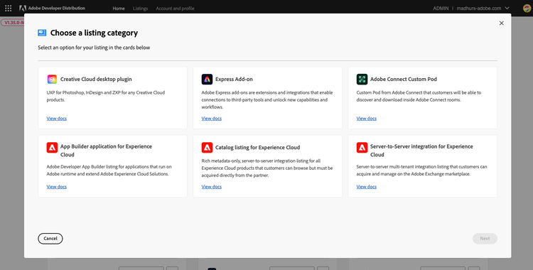 Choose a listing category