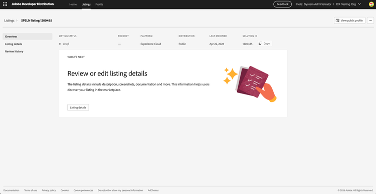 Listing overview