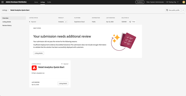 Rejected listing overview