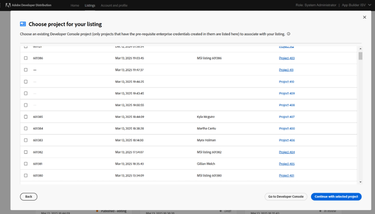 Choose project for your listing