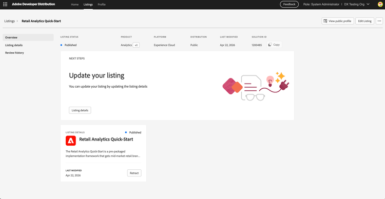 Published listing overview