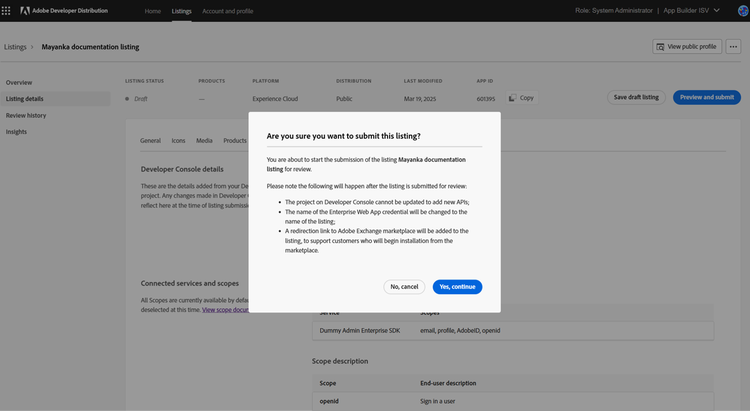 Submit this listing dialog